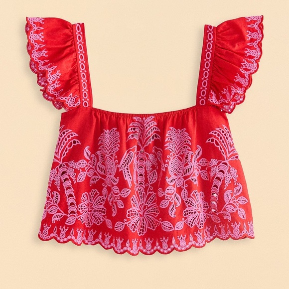 FARM Rio Red Palm Tree Richelieu Blouse - Picture 1 of 4